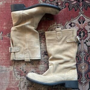 Agnes B. Tan Suede Slouch Boots
